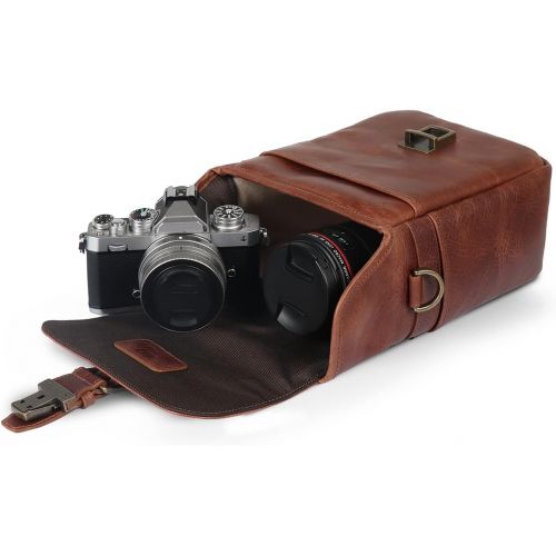  MegaGear Torres Mini Genuine Leather Camera Messenger Bag for Mirrorless, Instant and DSLR Cameras