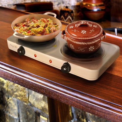  Megachef MegaChef Electric Easily Portable Ultra Lightweight Dual Coil Burner Cooktop Buffet Range in White