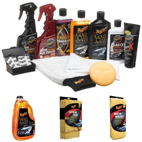  Meguiars Complete Car Care Kit with Gold Class Car Wash, Microfiber Cloths, and Magnet Towel Bundle