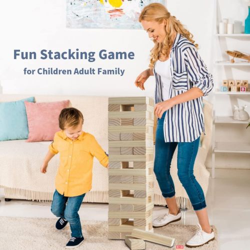  Megwoz Giant Tumble Tower, Stacking Backyard Game Stacking from 2Ft to Over 4.2Ft with 2 DicesScoreboard Carrying Bag, Wooden Block Indoor Outdoor Game Set for Kids Adult Family- 5