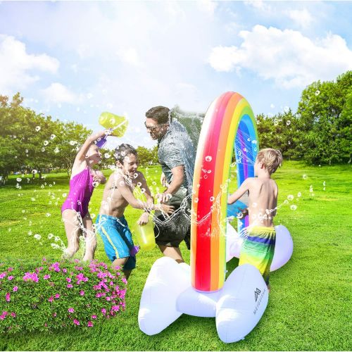  MeiGuiSha Inflatable Rainbow Yard Summer Sprinkler Toy, Over 6 Feet Long, Perfect for Summer Toy List