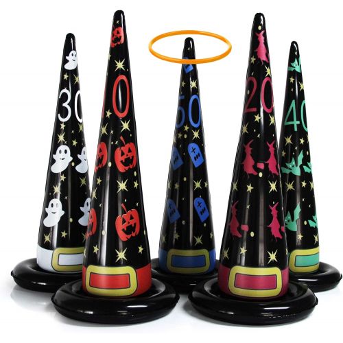  [아마존 핫딜] [아마존핫딜]MeiGuiSha 5PCS Inflatable Witch Hat Ring Toss Game Halloween Games with 8 Plastic Ring Toss