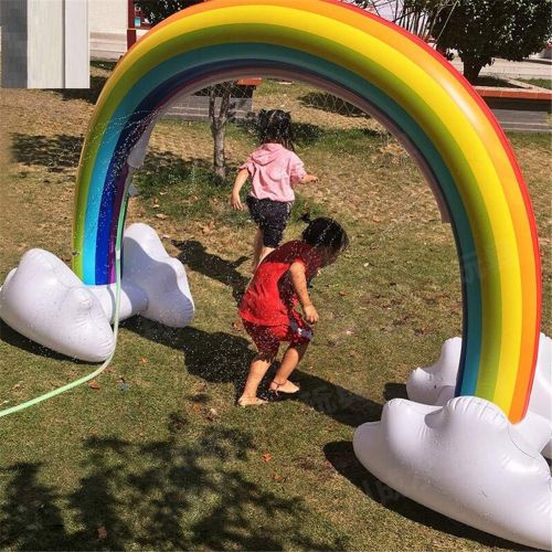  MeiGuiSha Inflatable Rainbow Arch Sprinkler Ginormous Rainbow Cloud Yard Sprinkler 238cm Giant Inflatable Archway Lawn Beach Outdoor Toys for Child Adult Baby Games Center Perfect for Summer