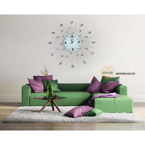  Meida Crystal Decor Wall Clock Beautiful Clock Stylishhome Homedecor with Crystals Silver Sunbust Shap