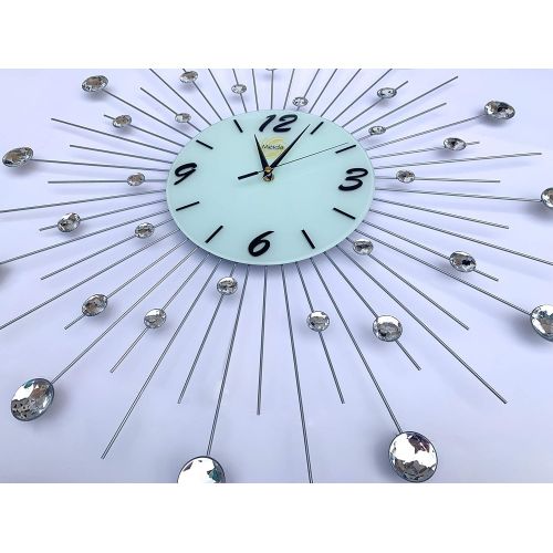  Meida Crystal Decor Wall Clock Beautiful Clock Stylishhome Homedecor with Crystals Silver Sunbust Shap
