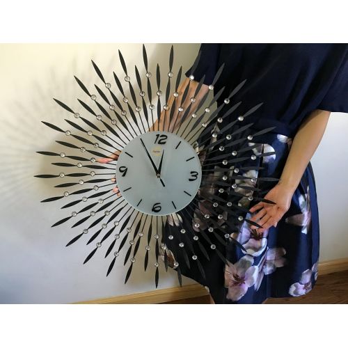  Meida Crystal Decor Wall Clock Beautiful Clock Stylishhome Homedecor with Crystals Silver Sunbust Shap