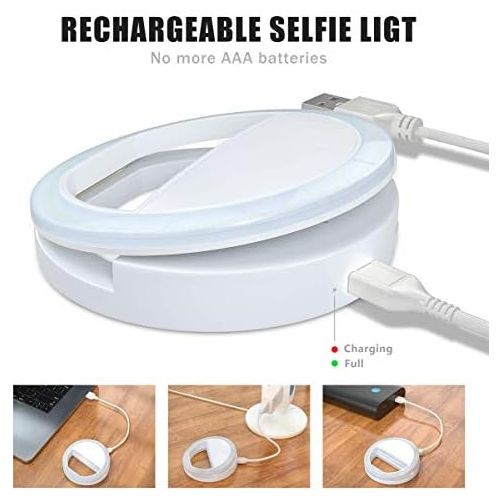  [아마존베스트]Meifigno Selfie Phone Camera Ring Light with [Rechargeable] 36 LED Light, 3-Level Adjustable Brightness On-Video Lights Clips On Night Makeup Light Compatible for iPhone Samsung Ph