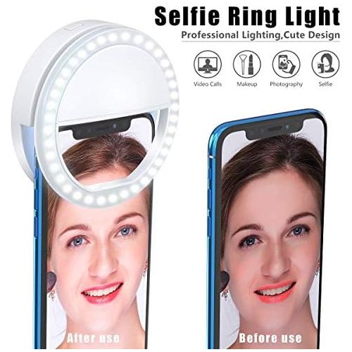  [아마존베스트]Meifigno Selfie Phone Camera Ring Light with [Rechargeable] 36 LED Light, 3-Level Adjustable Brightness On-Video Lights Clips On Night Makeup Light Compatible for iPhone Samsung Ph