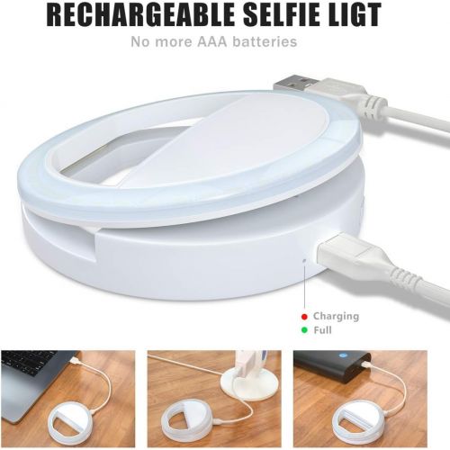  [아마존베스트]Meifigno Selfie Phone Camera Ring Light with [Rechargeable] 36 LED Light, 3-Level Adjustable Brightness On-Video Lights Clips On Night Makeup Light Compatible for iPhone Samsung Ph