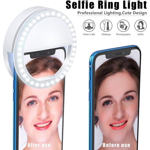  [아마존베스트]Meifigno Selfie Phone Camera Ring Light with [Rechargeable] 36 LED Light, 3-Level Adjustable Brightness On-Video Lights Clips On Night Makeup Light Compatible for iPhone Samsung Ph