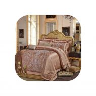 Meiguiyuan meiguiyuan Silver Gold Luxury Silk Satin Jacquard Duvet Cover Bedding Set Queen King Size Embroidery Bed Set Bed Sheet/Fitted Sheet Set,Color 1,King 4Pcs,Bed Sheet Style