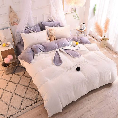  Meiguiyuan 100Expectations Bedspreads White Pink Gray Fleece Warm Bedding Set Twin/Queen/King Size Bed Set Duvet Cover Girls Bed Sheet Rubber Fitted Sheet Set,Color 1,King Size 4pcs,Fitted Sh