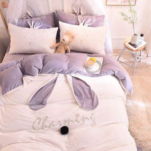  Meiguiyuan 100Expectations Bedspreads White Pink Gray Fleece Warm Bedding Set Twin/Queen/King Size Bed Set Duvet Cover Girls Bed Sheet Rubber Fitted Sheet Set,Color 1,King Size 4pcs,Fitted Sh