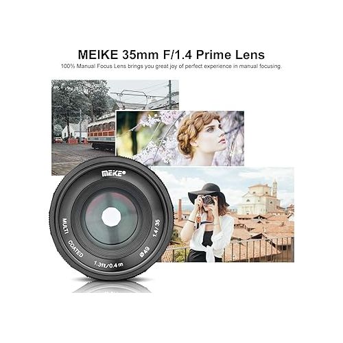  Meike 35mm F1.4 Large Aperture Manual Focus Lens APS-C Compatible with Sony E Mount Mirrorless Cameras NEX 3 NEX 3N NEX 5 NEX 5T NEX 5R NEX 6 7 A5000 A5100 A6000 A6100 A6300 A6500 A6600 A6400 A6700