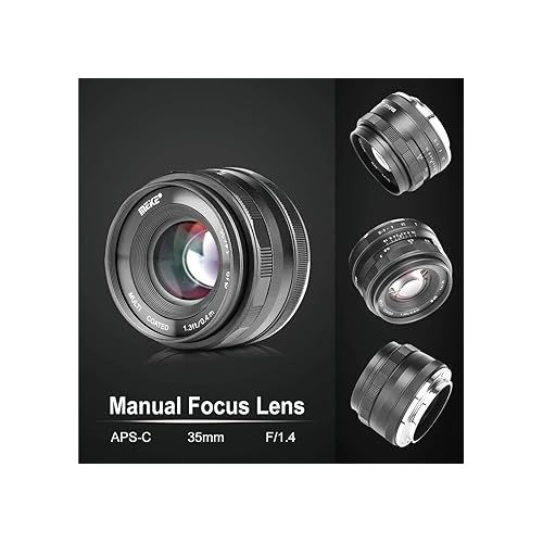  Meike 35mm F1.4 Large Aperture Manual Focus Lens APS-C Compatible with Sony E Mount Mirrorless Cameras NEX 3 NEX 3N NEX 5 NEX 5T NEX 5R NEX 6 7 A5000 A5100 A6000 A6100 A6300 A6500 A6600 A6400 A6700