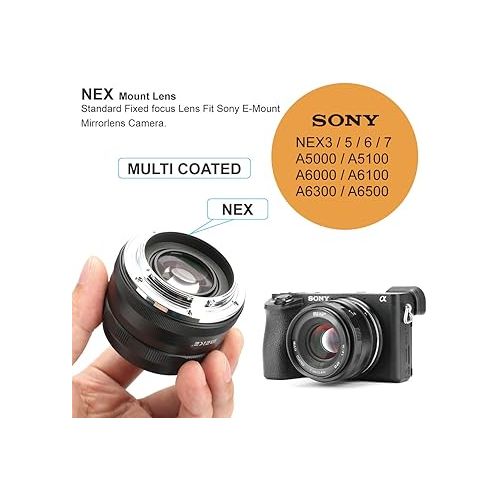  Meike 35mm F1.4 Large Aperture Manual Focus Lens APS-C Compatible with Sony E Mount Mirrorless Cameras NEX 3 NEX 3N NEX 5 NEX 5T NEX 5R NEX 6 7 A5000 A5100 A6000 A6100 A6300 A6500 A6600 A6400 A6700