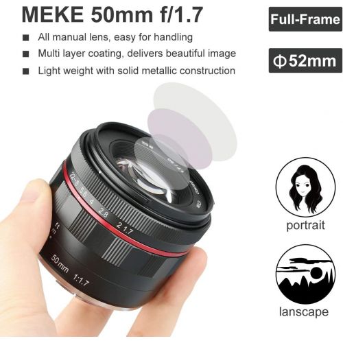  Meike 50mm f1.7 Full Frame Large Aperture Manual Focus Lens for Fujifilm X Mount Mirrorless Camera X-H1 X-Pro2 X-E3 X-T1 X-T2 X-T3 X-T4 X-T10 X-T20 X-T200 X-A2 X-E2 X-E2s X-E1 XPro