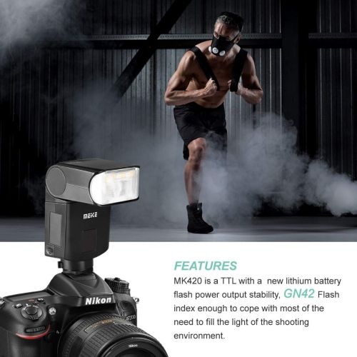  Meike MK420N TTL Li-ion Battery Camera Flash Speedlite with LCD Display Compatible with Nikon D850 D810 D3400 D3300 D3500 Z6 Z7 and Other DSLR Cameras + Lithium Battery +Diffuser+B