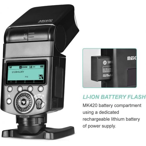  Meike MK420N TTL Li-ion Battery Camera Flash Speedlite with LCD Display Compatible with Nikon D850 D810 D3400 D3300 D3500 Z6 Z7 and Other DSLR Cameras + Lithium Battery +Diffuser+B