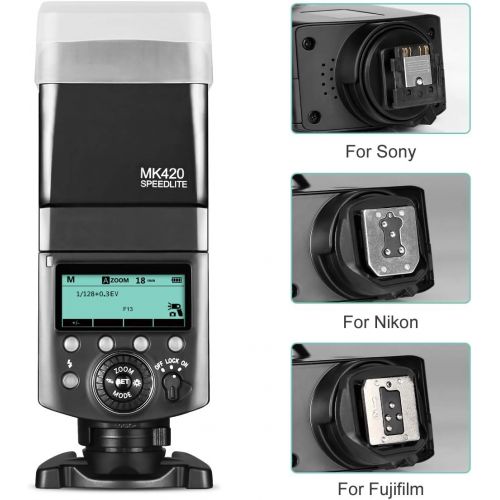  Meike MK420N TTL Li-ion Battery Camera Flash Speedlite with LCD Display Compatible with Nikon D850 D810 D3400 D3300 D3500 Z6 Z7 and Other DSLR Cameras + Lithium Battery +Diffuser+B