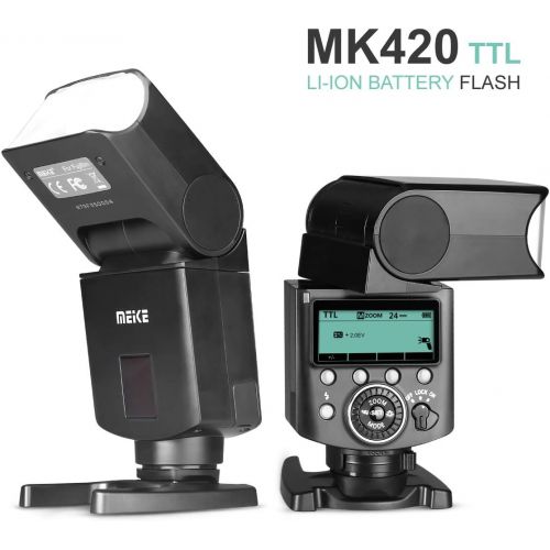  Meike MK420N TTL Li-ion Battery Camera Flash Speedlite with LCD Display Compatible with Nikon D850 D810 D3400 D3300 D3500 Z6 Z7 and Other DSLR Cameras + Lithium Battery +Diffuser+B