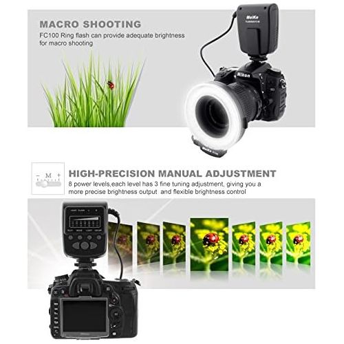  Meike LED Macro Ring Flash Light FC-100 Compatible with Canon N Pentax Olympus DSLR Camera Camcorder with Adapter Rings