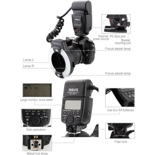  Meike iTTL TTL LED Macro Ring Flash Light for Nikon d3400 d5600 d5300 d3300 d3200 d3100 d5500 d5200 d5100 d7100 d750 d850 d7200 d500 d810 d7500 d5600 d5500 d7000 d3300 DSLR Camera