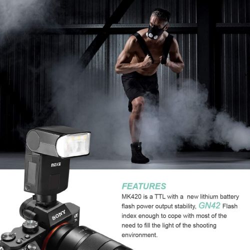  Meike MK420S TTL Li-ion Battery Camera Flash Speedlite with LCD Display for Sony Mi Hot Shoe Mount Cameras such as A6000 A6100 A6300 A6400 A6500 A6600 A7III A9 A7RIII A7RIV A7SII A