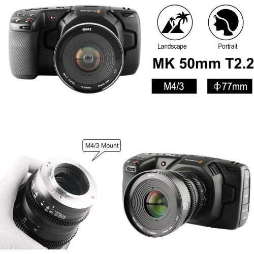  Meike 50mm T2.2 Mini Manual Focus Wide-Angle Cinema Lens for M43 Micro Four Thirds MFT Mount Cameras BMPCC 4K Z CAM E2