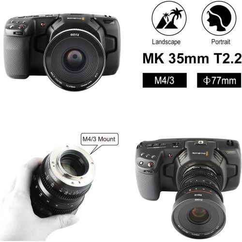  Meike 35mm T2.2 Mini Fixed Prime Manual Focus Wide-Angle Cinema Lens for M43 Micro Four Thirds MFT Mount Cameras BMPCC 4K Z CAM E1 E2 E2C