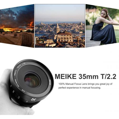  Meike 35mm T2.2 Mini Fixed Prime Manual Focus Wide-Angle Cinema Lens for M43 Micro Four Thirds MFT Mount Cameras BMPCC 4K Z CAM E1 E2 E2C