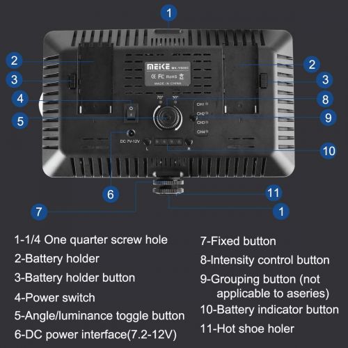  Meike MK-Y600B 600 LED Dimmable Ultra High Power Panel Digital Camera/Camcorder Video LED Light Compatible with Canon Nikon Pentax Panasonic,Sony Samsung and Olympus Digital SLR Ca