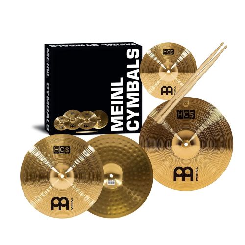  Meinl Cymbal Set Box Pack with 13 Hihats, 14 Crash, Plus Free 10 Splash, Sticks, Lessons  HCS Traditional Brass  Made in Germany, 2-Year Warranty (HCS1314-10S)
