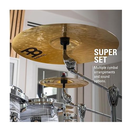  Meinl Cymbals Super Set Box Pack with 14” Hihats, 20” Ride, 16” Crash, 18” Crash, 16” China, and a 10” Splash - HCS Traditional Finish Brass - Made In Germany, 2-YEAR WARRANTY (HCS-SCS)