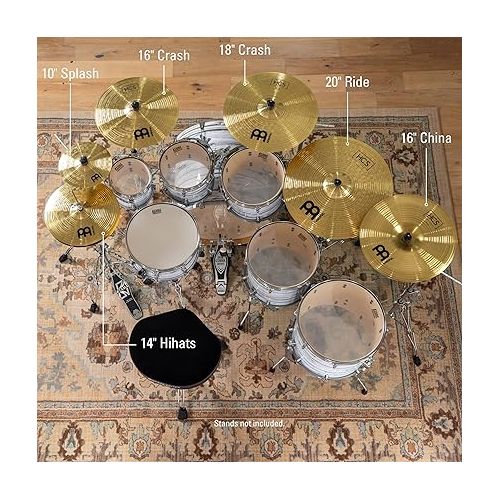  Meinl Cymbals Super Set Box Pack with 14” Hihats, 20” Ride, 16” Crash, 18” Crash, 16” China, and a 10” Splash - HCS Traditional Finish Brass - Made In Germany, 2-YEAR WARRANTY (HCS-SCS)