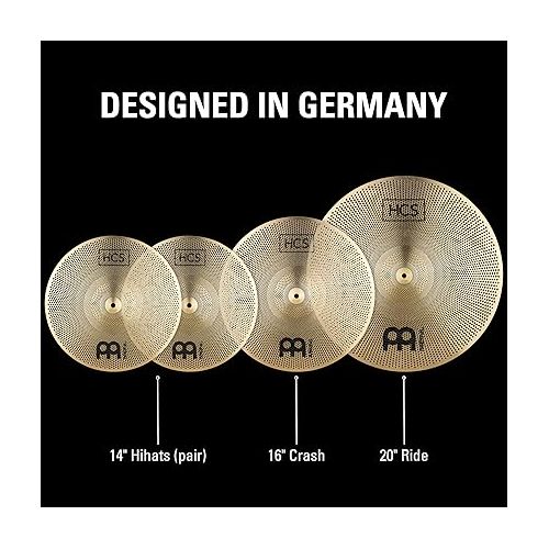  Meinl Cymbals HCS Complete Practice Cymbal Set with Quiet Volume for Drums ? Low Noise Durable Brass Alloy and Musical Tone, 2-Year Warranty (P-HCS141620)