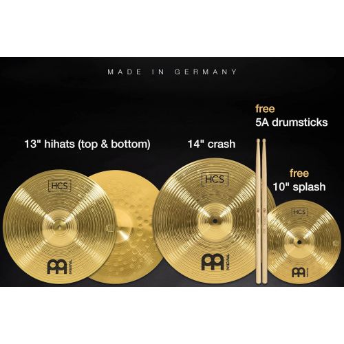  Meinl Cymbal Set Box Pack with 13 Hihats, 14 Crash, Plus Free 10 Splash, Sticks, and Lessons TWO-YEAR WARRANTY, (HCS1314-10S)