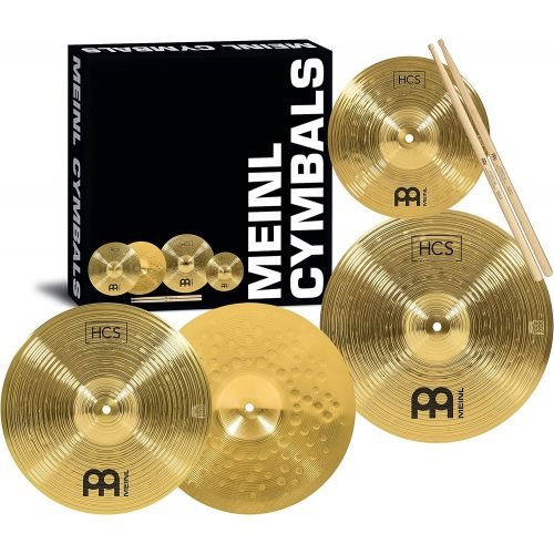  Meinl Cymbal Set Box Pack with 13 Hihats, 14 Crash, Plus Free 10 Splash, Sticks, and Lessons TWO-YEAR WARRANTY, (HCS1314-10S)