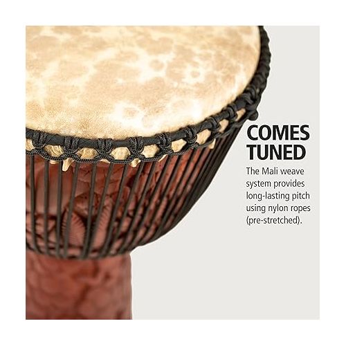  Meinl Percussion Artisan Edition Professional Djembe Hand Drum Circle Instrument, Carved Mahogany ? NOT Made in China ? African Mali Weave Ropes and Rawhide, 2-Year Warranty (PROADJ3-XXL)