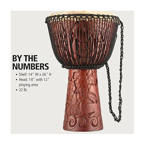  Meinl Percussion Artisan Edition Professional Djembe Hand Drum Circle Instrument, Carved Mahogany ? NOT Made in China ? African Mali Weave Ropes and Rawhide, 2-Year Warranty (PROADJ3-XXL)