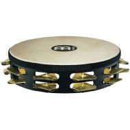 Meinl Percussion STAH2B-BK 10-Inch Headed Super Dry Studio Tambourine, 2 Rows Hammered Triangular Brass Jingles