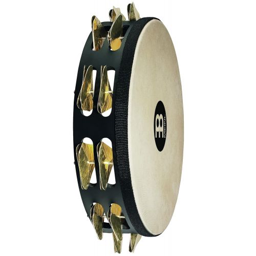  Meinl Percussion STAH2B-BK 10-Inch Headed Super Dry Studio Tambourine, 2 Rows Hammered Triangular Brass Jingles