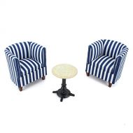 Meirucorp Dollhouses 1/12 Scale Miniature Stripe Fabric Chair&Round Table 3pcs Set