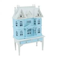 Meirucorp Blue 1/144 Scale Miniature Dollhouse House Shape on 1/12 Scale Table