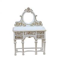 Meirucorp Dollhouse Miniature Furniture 1/12 Scale White Handmade Gilt Dressing Table