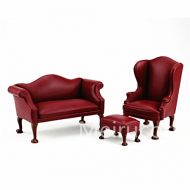 Meirucorp Dollhouse 1/12 Scale Miniature Furniture rexine Handmade Sofa Chair and Ottoman 3pcs Set