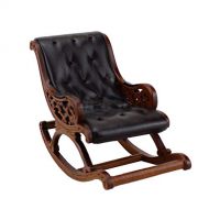 Meirucorp Dollhouse 1/12 Scale Miniature Furniture Hand Carved Wooden Walnut Color Leather Rocking Chair