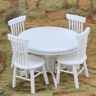 Meirucorp Dollhouses 1/12 Scale Miniature Furniture White Round Table and Chairs Set