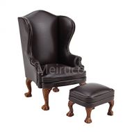 Meirucorp Dollshouse 1/12 Scale Miniature Furniture Wing Chair and Ottoman Brown