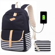 Meisohua Canvas School Backpack USB College Bookbag 15.6 inch Laptop Backpack with USB Charging Port